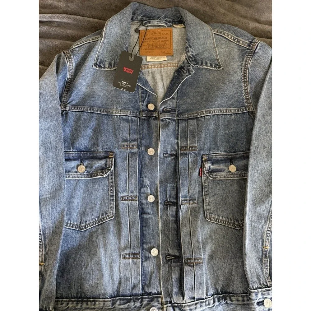Levi’s Type II Selvedge Big E Trucker Jacket Large Blue Denim Relaxed NWT IREG